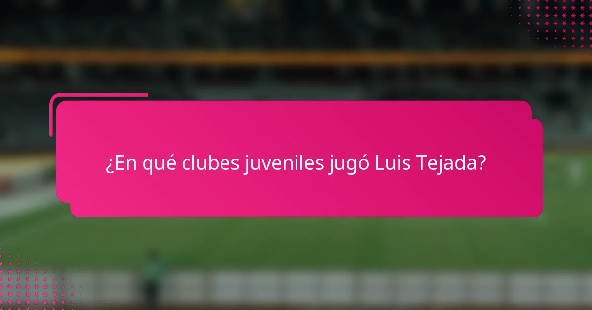 ¿En qué clubes juveniles jugó Luis Tejada?